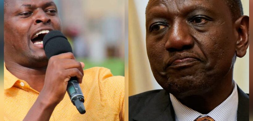 A photo collage of Ndindi Nyoro and William Ruto.