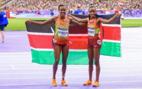 Faith Kipyegon and Beatrice Chebet at the World Athletics Championship in Tokyo. PHOTO/ Team Kenya X
