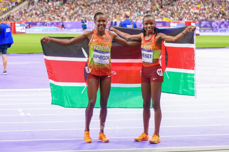 Faith Kipyegon and Beatrice Chebet at the World Athletics Championship in Tokyo. PHOTO/ Team Kenya X