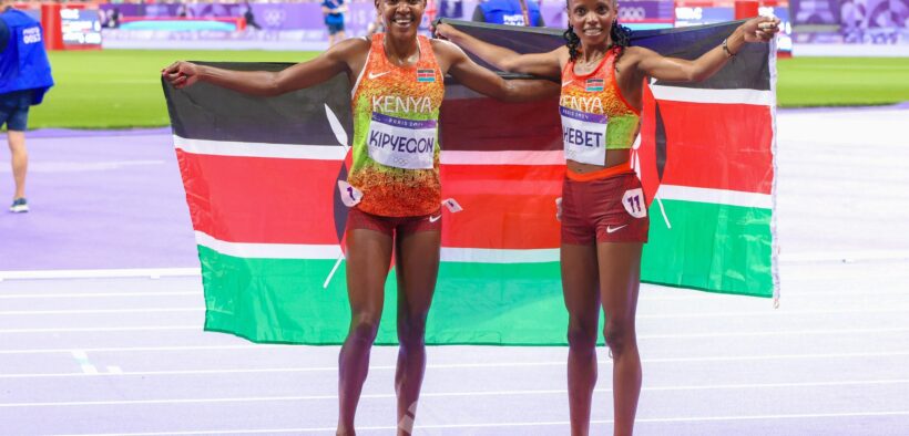 Faith Kipyegon and Beatrice Chebet at the World Athletics Championship in Tokyo. PHOTO/ Team Kenya X