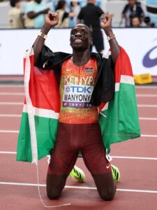 Emmanuel Wanyonyi after winning gold for team kenya at the World Athletics Championship in Tokyo. PHOTO/ Team Kenya X 