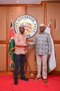 Minister of Interior and National Administration Kipchumba Murkomen with Wajir Governor and Council of Governors chair Hon Ahmed Abdullahi. PHOTO/ Murkomen X. 