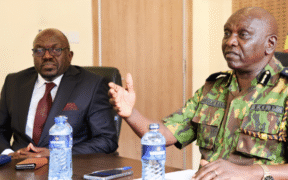 Police IG Douglas Kanja and NPSC CEO Peter Kiptanui Leley during the unveiling of police recruitment system PHOTO/NPSC.