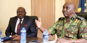 Police IG Douglas Kanja and NPSC CEO Peter Kiptanui Leley during the unveiling of police recruitment system PHOTO/NPSC.