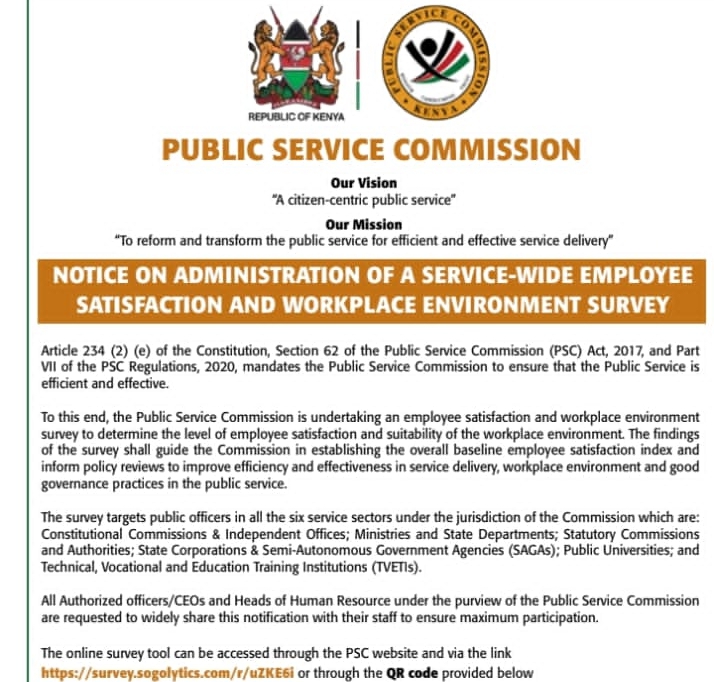 PSC Public Notice to Conduct Employee Scarification Survey