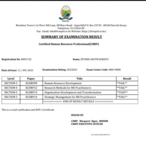 Esther Akoth (Akothee) CHRP results. PHOTO/Akothee Facebook.