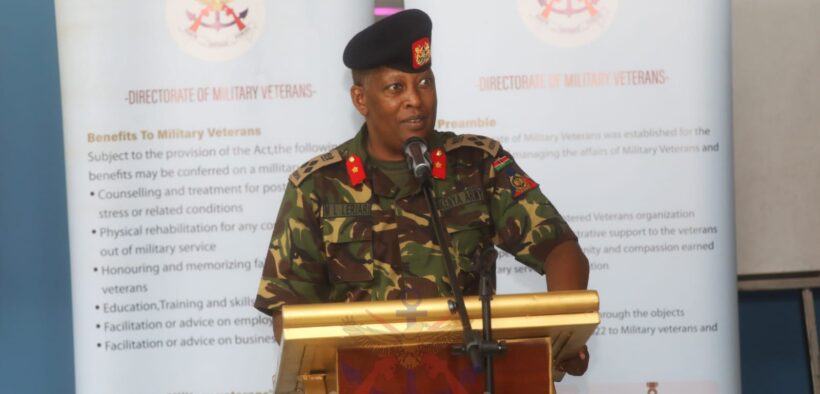 Brigadier M. Leriari, Director of the Directorate of Military Veterans, speaking during the event. PHOTO/KDF.