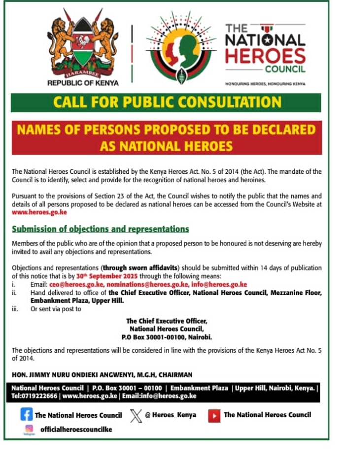 The National Heroes Council Formal Notice To Call Public Consultation On Recognizing National Heroes