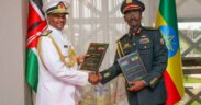 CSF General Charles Kahariri with Chief of the Ethiopian National Defence Forces, Field Marshall Birhanu Jula during after signing the defence agreement. PHOTO/KDF.