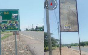 Photos of political posters mounted on different road signs. PHOTO/KeNHA.