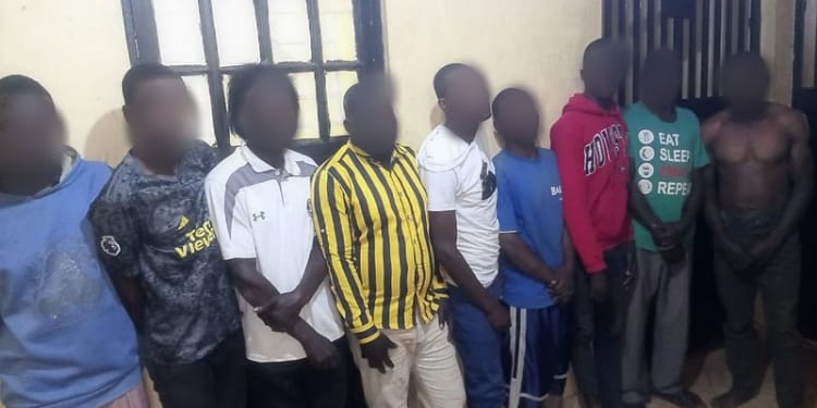 Ten suspects arrested after the attack on the Emakale Police Post in Matungu Sub-County, Kakamega County. PHOTO/NPS.