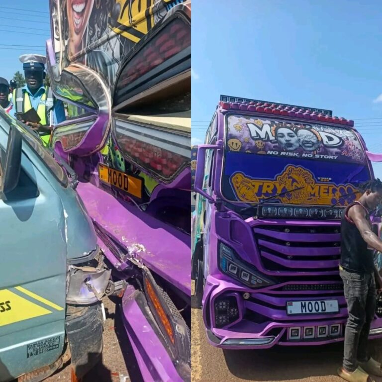 George Ruto's matatu "Mood" involved in a minor collision in Eldoret. PHOTO/ City Mirror.