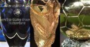 From left: Champions League trophy, FIFA World Cup trophy and the Ballon d'Or. PHOTO/UGC.