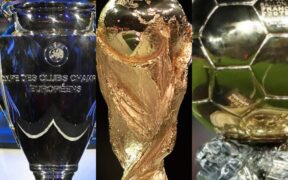From left: Champions League trophy, FIFA World Cup trophy and the Ballon d'Or. PHOTO/UGC.
