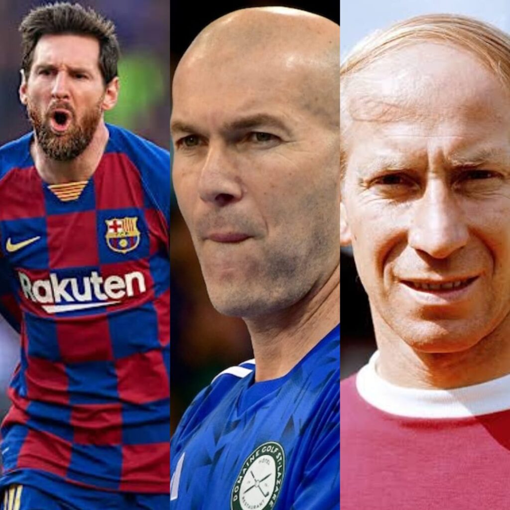 Lionel Messi, Zinedane Zidane and Sir Bobby Charlton