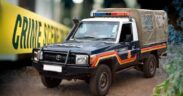 Kenya police vehicle at the crime scene. PHOTO/ NTV X