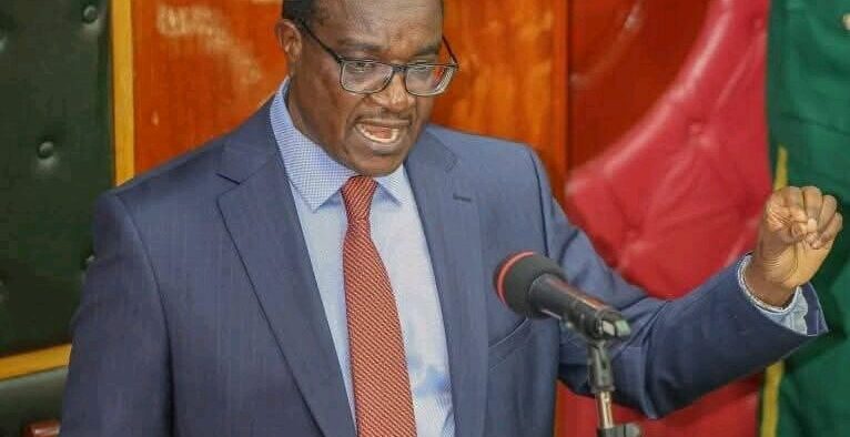 Education Cabinet Secretary Julius Migos Ogamba addressing Members of Parliament. PHOTO/ PCS, Facebook.