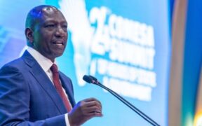 President William Ruto is speaking during the official opening of the 24th COMESA Summit of Heads of State and Government at the Kenyatta International Convention Centre in Nairobi. PHOTO/PCS.