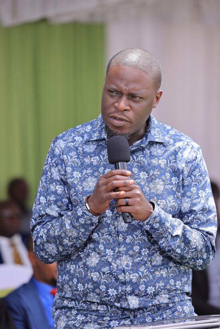 Sakaja speaking during the United Winner DT Sacco's 25th Anniversary celebration in Umoja. PHOTO/File