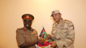 KDF Acting Director of Medical Services (DMS) Brigadier Japheth Ndegwa together with his Egyptian Counterpart Brigadier Hytham Maher