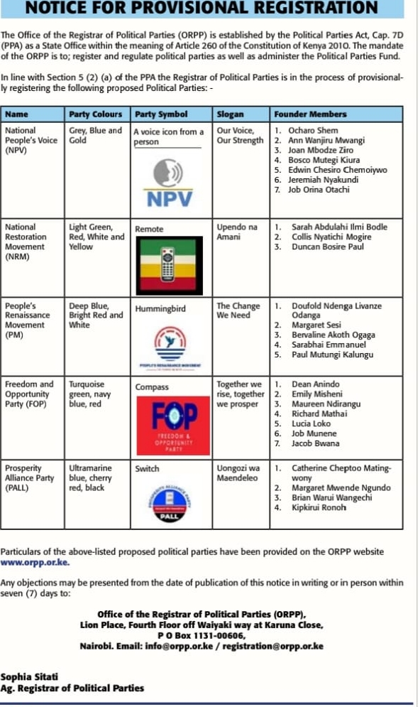 An image showing the list of newly registered political parties PHOTO/X