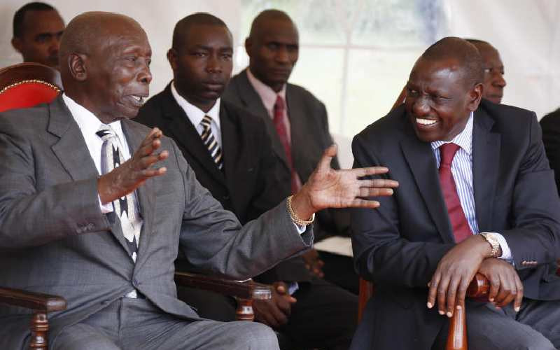 Late President Daniel Arap Moi and President William Ruto during a past event. PHOTO/Peter Ochieng, The Standard.