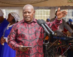 Nyeri Governor Mutahi Kahiga speaking during the burial ceremony in Keini Constituency where he openly celebrated the death of former Prime Minister Raila Odinga. PHOTO/Kahiga Facebook.