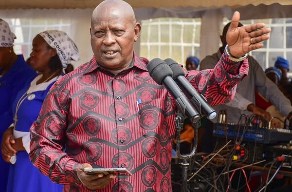 Nyeri Governor Mutahi Kahiga speaking during the burial ceremony in Keini Constituency where he openly celebrated the death of former Prime Minister Raila Odinga. PHOTO/Kahiga Facebook.