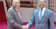 President Uhuru Kenyatta with Opposition leader Raila Odinga when they announced a political truce in March, 2018. Photo/PD/File