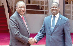 President Uhuru Kenyatta with Opposition leader Raila Odinga when they announced a political truce in March, 2018. Photo/PD/File