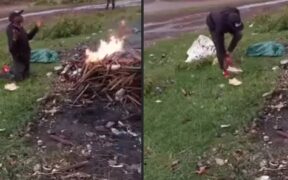 Collage of man removing shoes and kneeling down. PHOTO/FILE