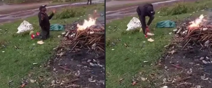 Collage of man removing shoes and kneeling down. PHOTO/FILE