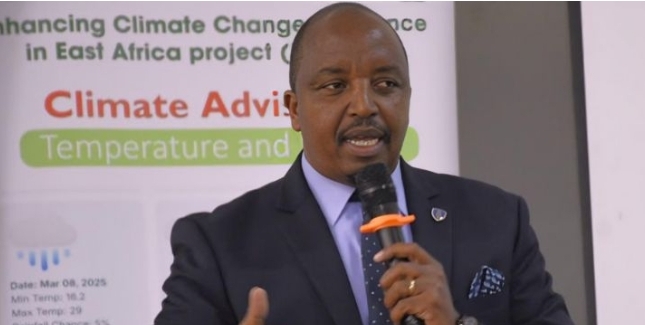 Kenya Met Boss Edward Muriuki speaking at previous event. PHOTO/NA