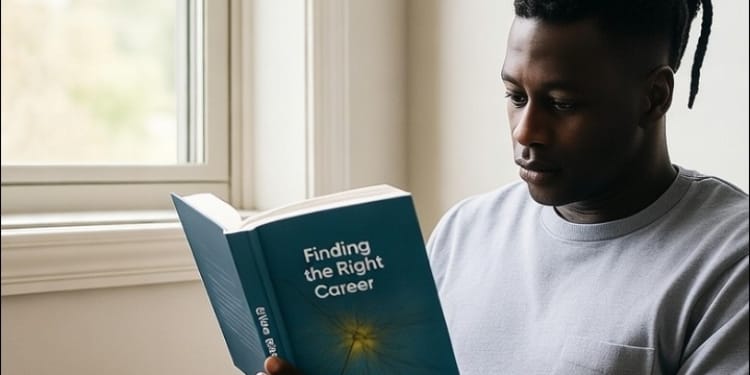 A man reading a book titled: Finding the Right Career Path. PHOTO/Grok.