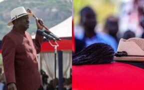 A photo collage of late former Prime Minister Raila and the casket carrying his remains before his burial on October 19, 2025. PHOTO/Raila X.