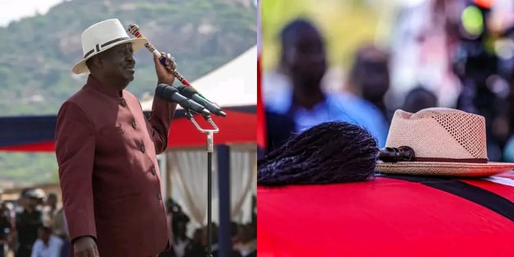A photo collage of late former Prime Minister Raila and the casket carrying his remains before his burial on October 19, 2025. PHOTO/Raila X.