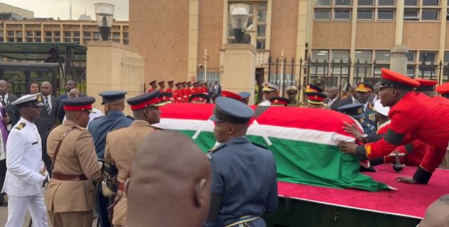 Former Prime Minister Raila Odinga's body arriving at Parliament Buildings on Friday, October 17, 2025 ahead of the State Funeral at Nyayo Stadium