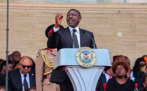 President William Ruto at Nyayo Stadium addressing mourners. PHOTO/DN