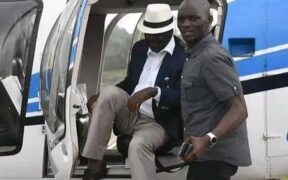 Maurice Ogeta and Raila Odinga alighting from the plane. PHOTO/ HUZ M