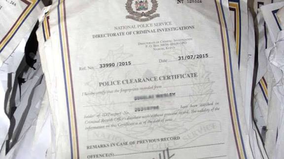 A sample of Police Clearance Certificate for illustration purposes. PHOTO/Nation Africa