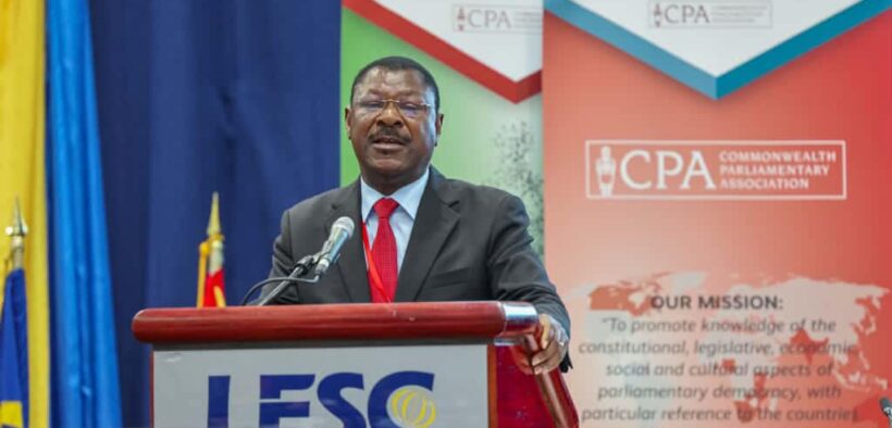 National Assembly Speaker Moses Wetang’ula speaking at the 68th Commonwealth Parliamentary Association meeting in Bridgetown, Barbados. PHOTO/Parliament.