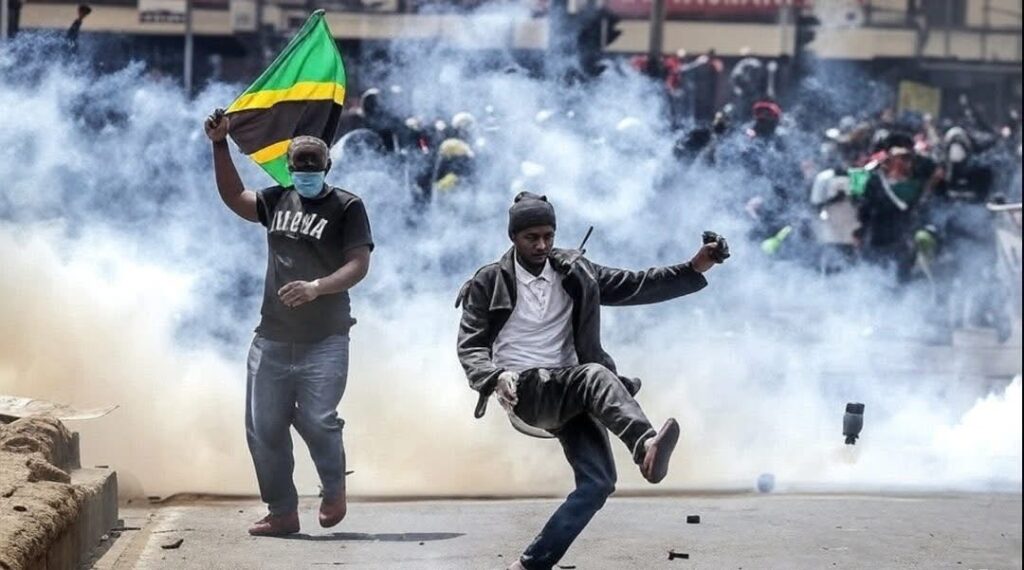 A picture captured during demo's in Tanzania following the presidential elections Image/BBC/X