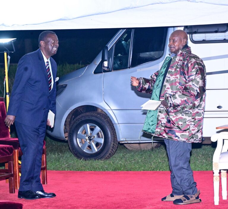 Ugandan President Yoweri Museveni with Kenya's Prime Cabinet Secretary Musalia Mudavadi in Uganda’s State Lodge, Mayuge. PHOTO/ Museveni X