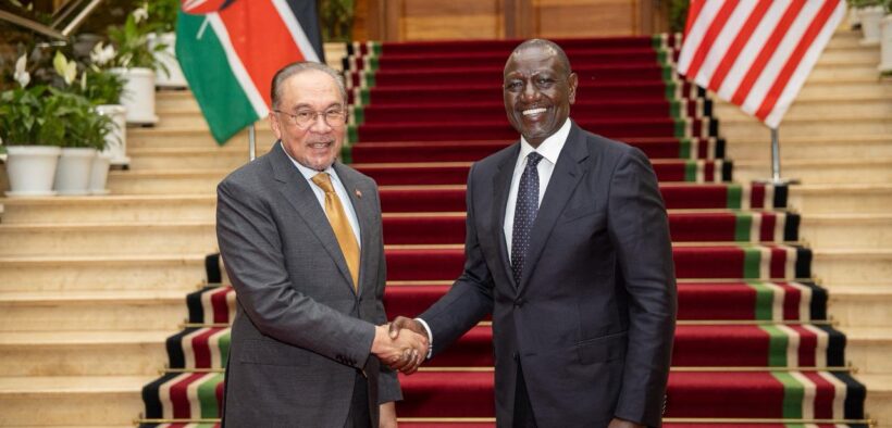 President William Ruto together with Malaysian Prime Minister Dato’ Seri Anwar Ibrahim at Statehouse. PHOTO/ Ruto X