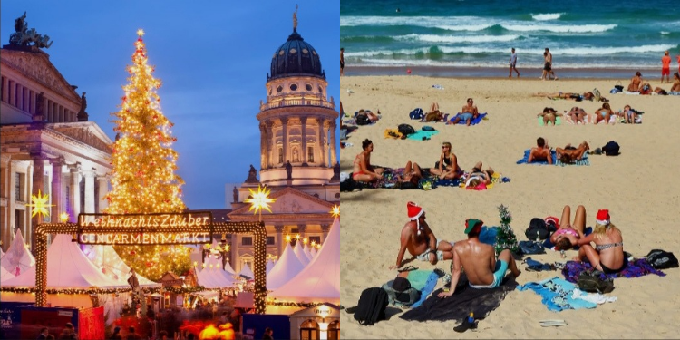 People celebrating Christmas during summer in Australia..other countries lay Christmas wreath as a form of their tradition