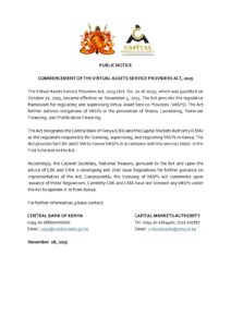 CBK) has activated the Virtual Assets Service Providers Act, 2025 to regulate virtual asset service providers,