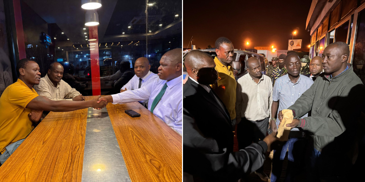 A photo of Bob Njagi and Nicholas Oyoo being handed over to Kenya’s High Commissioner to Uganda.