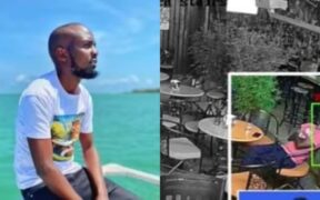 A photo of journalist Amos Maina and his photo at Ngaini bar before he died.PHOTOStandardScreengrab