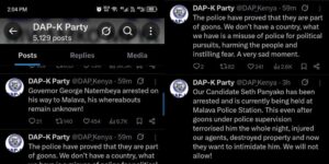 DAP-K statements announcing the arrest of Trans Nzoia Governor George Natembeya and Seth Panyako