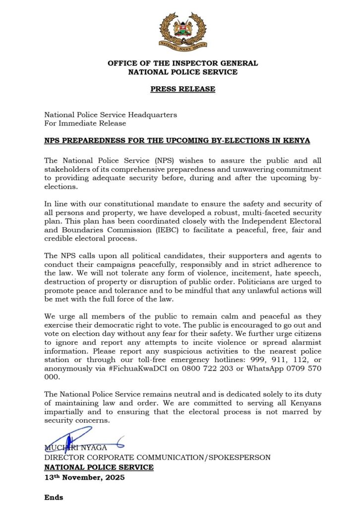 NPS press release statement ahead of upcoming by-elections. PHOTO/NPS X